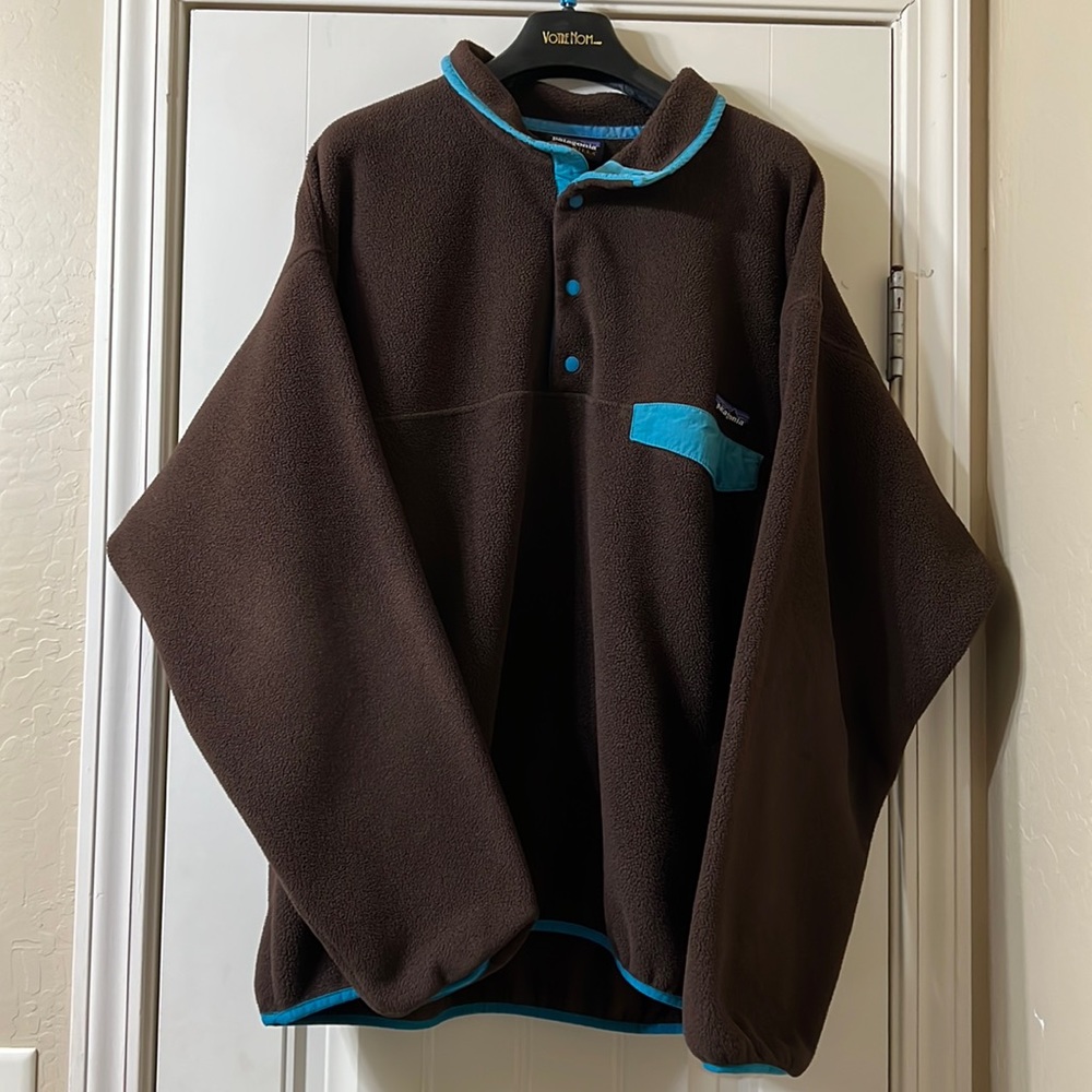 Patagonia Synchilla Men’s Snap-T Fleece Pullover Brown and Turquoise